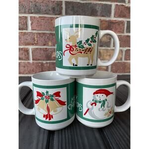 Set Of 3 Christmas Mugs -80s - Reindeer - Snowman - Bells